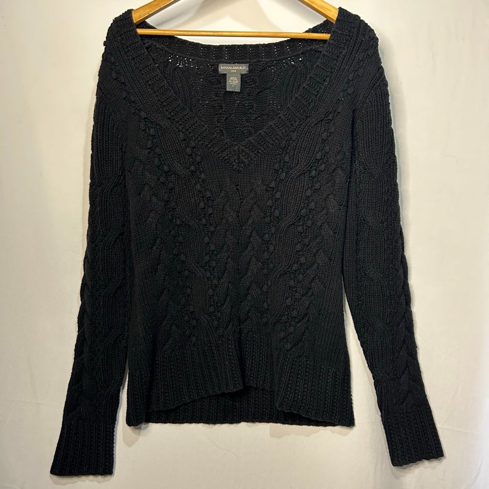 Banana Republic Sweater Women's Size Medium Blue Green Wool Cashmere‎ V-Neck